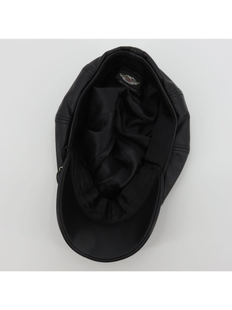Harley Davidson Adult Large Black Leather Embroidered Lace Up Cabbie Newsboy Hat — image 8 of 8
